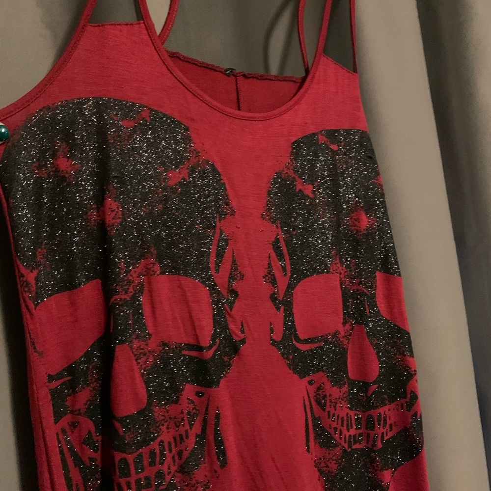 Used (gently) Red Glitter covered Skull Tank Top